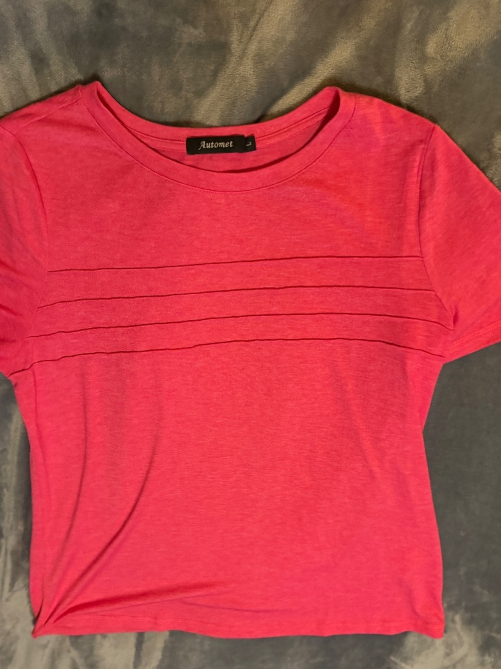Automet Women's Large Pink Pintuck Short Sleeve Top